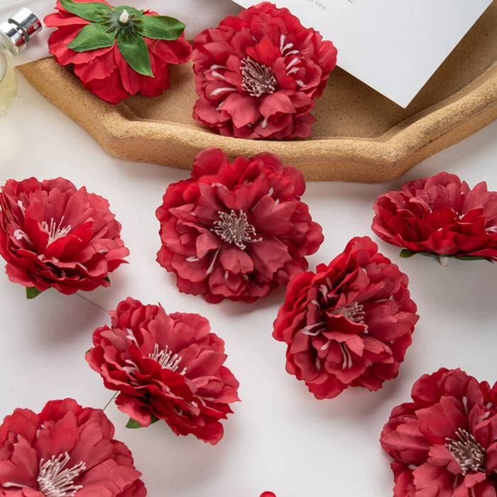 10Pcs Artificial Silk Peony Flowers – DIY Craft Fake Stamen Heads for Wedding, Home, Valentine’s Day, and Outdoor Décor