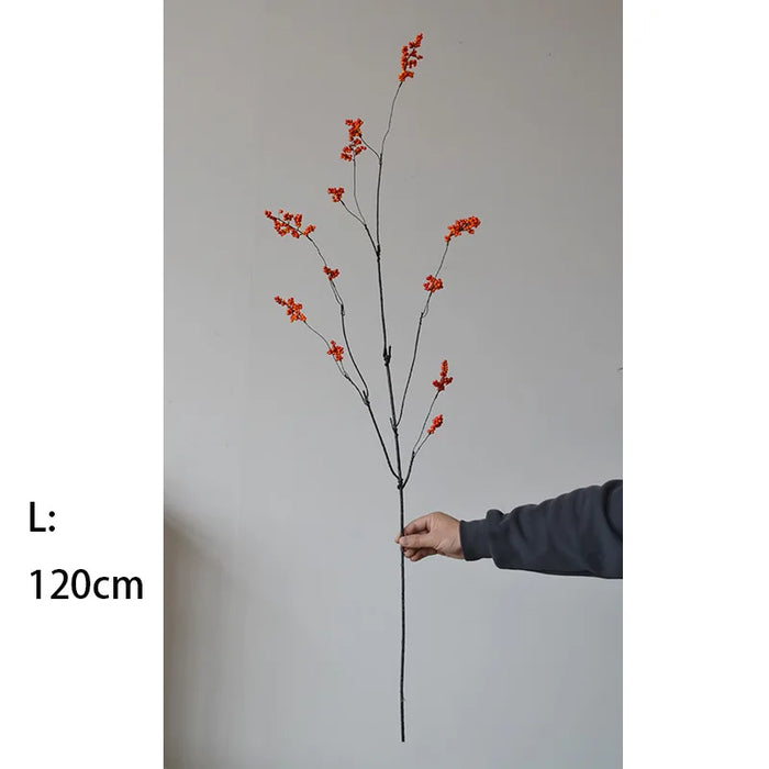 120CM Chinese Style Zen Flower Arrangement – Artificial Red Berry and Green Fruit Skewers for Home, Tea Table, and Winter Decoration