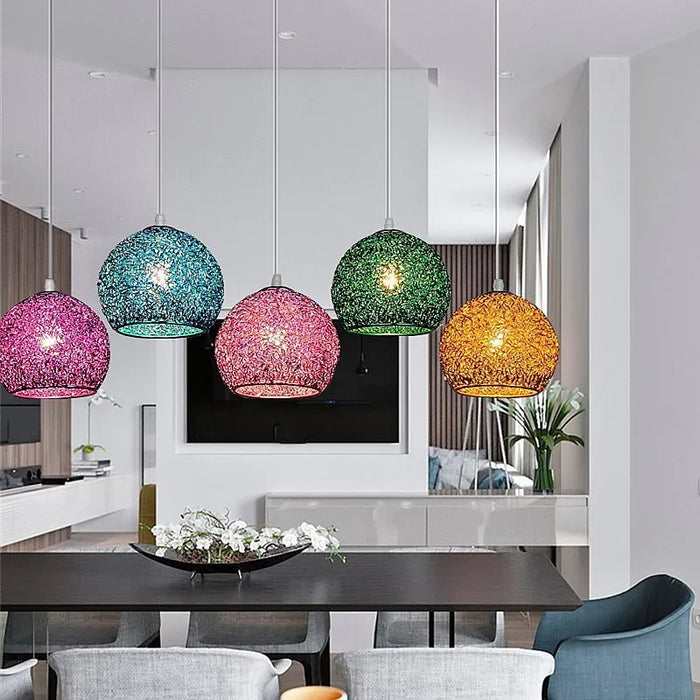 Modern Colorful Round Pendant Light – E27 LED Hanging Lamp for Bedroom, Living Room, Cafe, and Restaurant