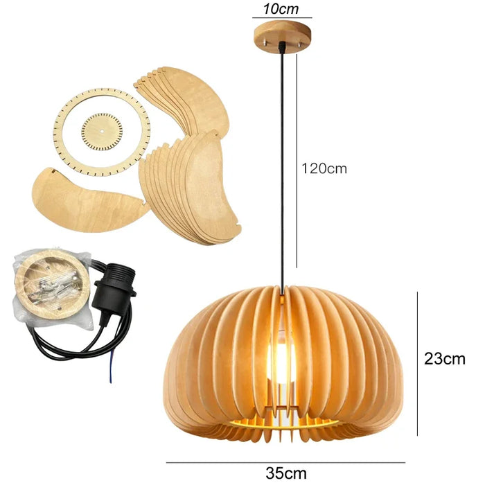 Modern Wood Pumpkin Pendant Light – Handmade Hanging Lamp for Dining Room, Bedroom, and Home Decor – Natural Bamboo & Wooden E27 Fixture (18-42cm)