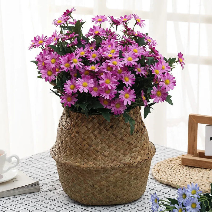 9-Head Korean Small Daisy Artificial Flower Bouquets – Silk Chrysanthemum Wedding Decoration Fake Flowers for Home and Event Decor