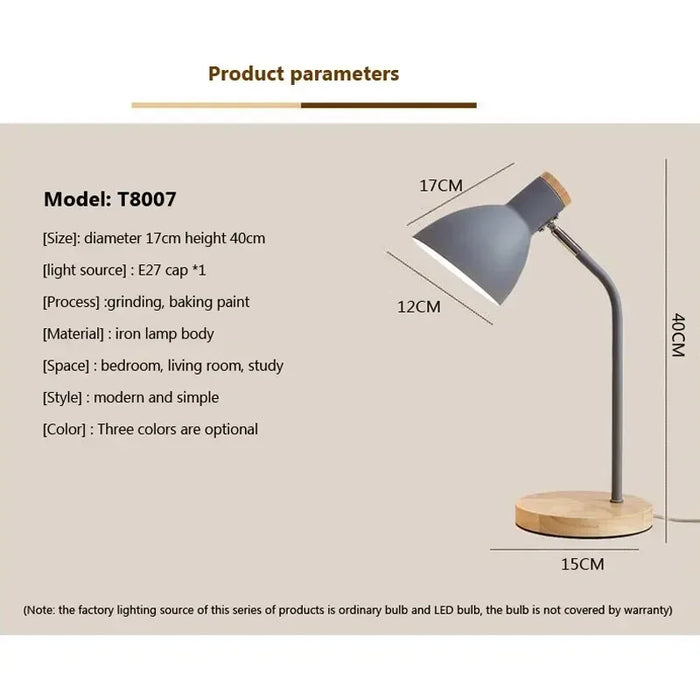 Wooden Creative Table Lamp – Nordic Flex Desk Light, LED E27, Eye Protection Reading Lamp for Bedroom, Living Room & Home Decor