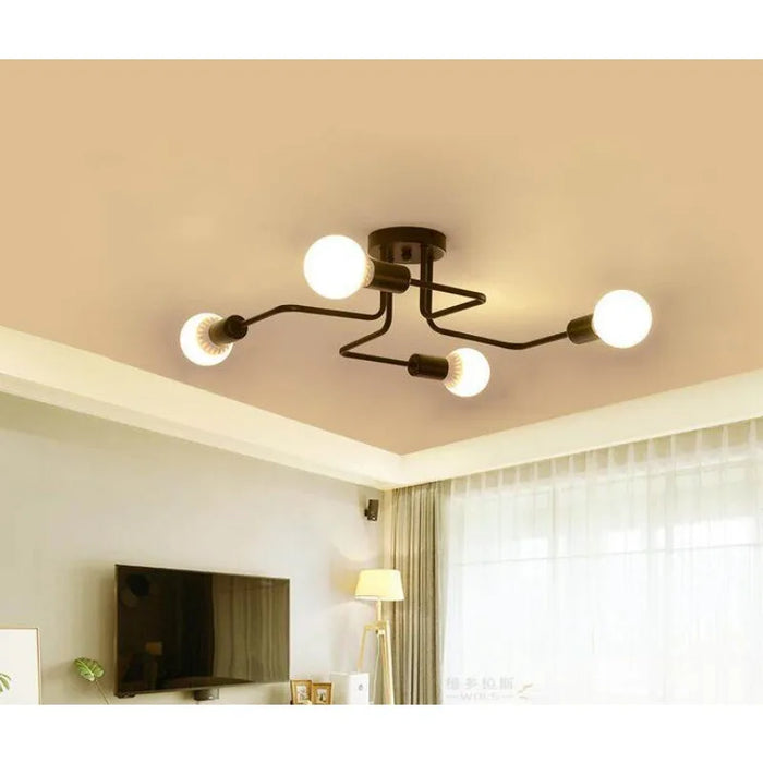Retro E27 4-Head Ceiling Light – Vintage LED Light Fixture for Living Room, Bedroom, Kitchen, and Dining Room – Modern Crystal Ceiling Lamp