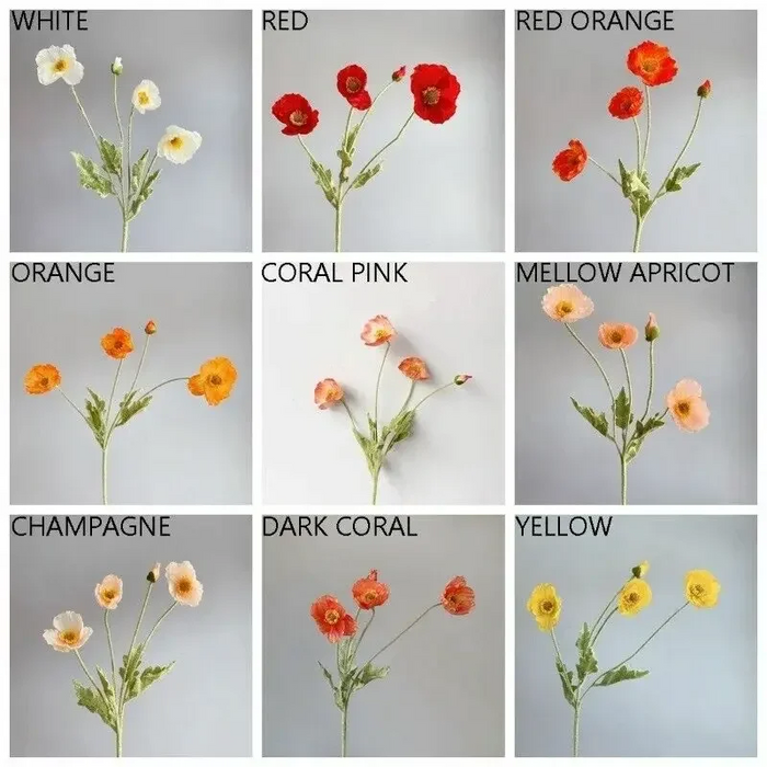 Artificial Poppies Silk Flower Bouquet – Lifelike Papaver Rhoeas for Wedding, Home, Photography, and Event Decor – 60cm Stem