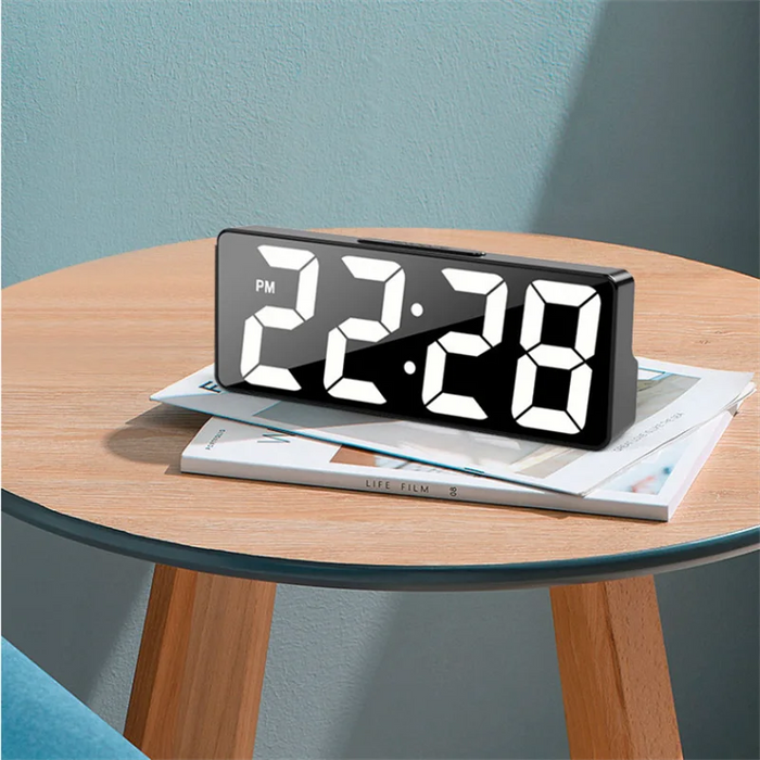 LED Digital Alarm Clock – Voice Control, Adjustable Brightness, Time, Date, and Temperature Display, 12/24 Hour Format