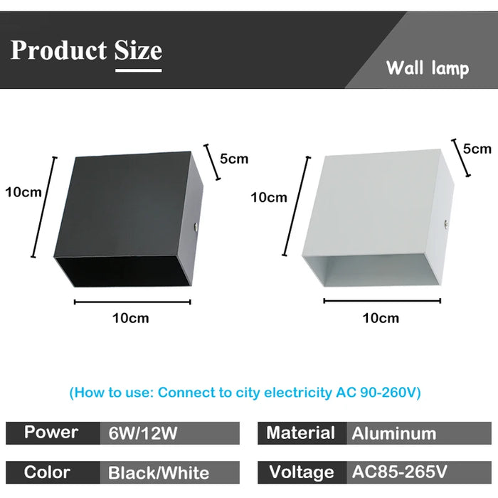Modern Up & Down LED Wall Lamp – 6W/12W Aluminum Indoor Light for Bedroom, Living Room, Staircase & Decor