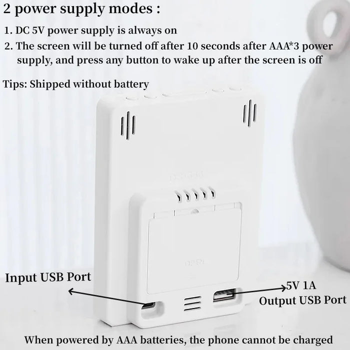 Digital Alarm Clock with Temperature and Humidity Display – 2 Alarms, Snooze, Adjustable Brightness, and LED Screen