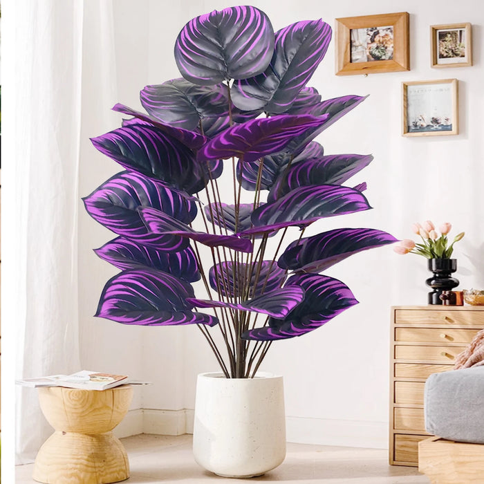 60-105cm Artificial Water Lily & Apple Leaf Potted Plant – Purple Violin Leaf Ornament for Home, Office, and Event Decor