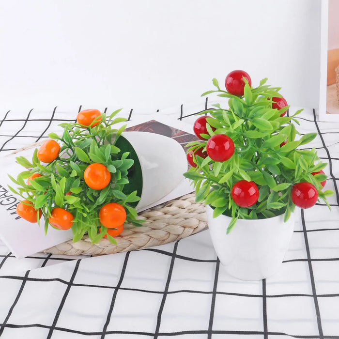 Artificial Bonsai Orange Pomegranate Fruit Tree – Potted Plastic Plant for Home, Windowsill, and Courtyard Decor
