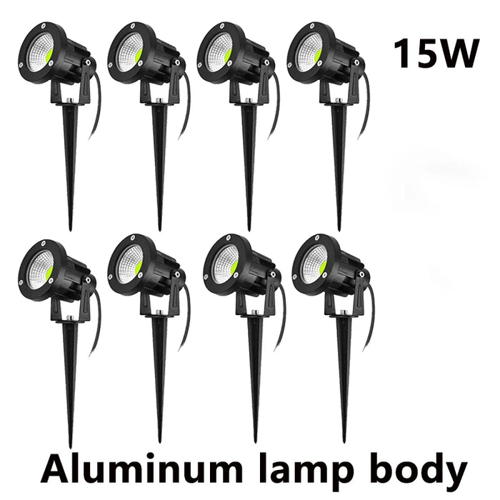 LED Garden Spike Lamp – 5W 10W 15W Outdoor Waterproof Lawn Spotlights for Pathways, Terrace, and Garden Decoration – AC220V/DC12V