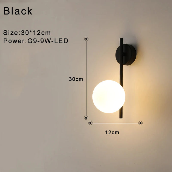 Indoor Glass Ball LED Wall Light – Modern Wall Sconce with G9 9W Bulb for Bedroom, Kitchen, and Living Room - Black & Gold Design