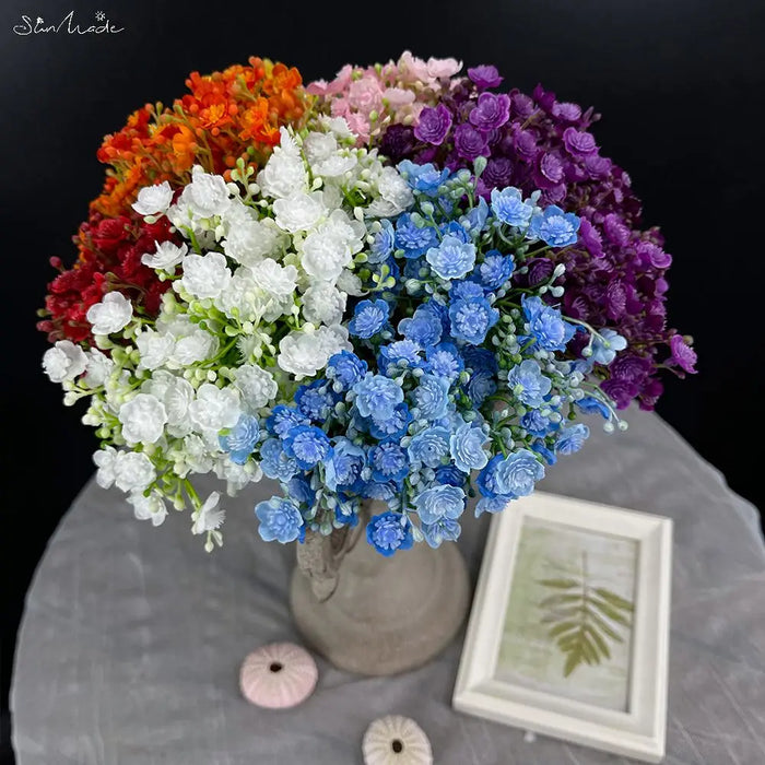 Vivid 6 Pcs/Bundle Babysbreath Artificial Flowers – Multicolor Fake Flower Arrangement for Home, Garden, and Wedding Decor