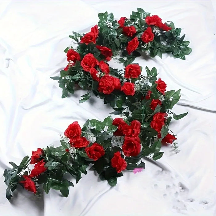 Artificial White Flower Garland – 2.2M Fake Vine with Silk Leaves for Wedding, Home, and Party Decoration
