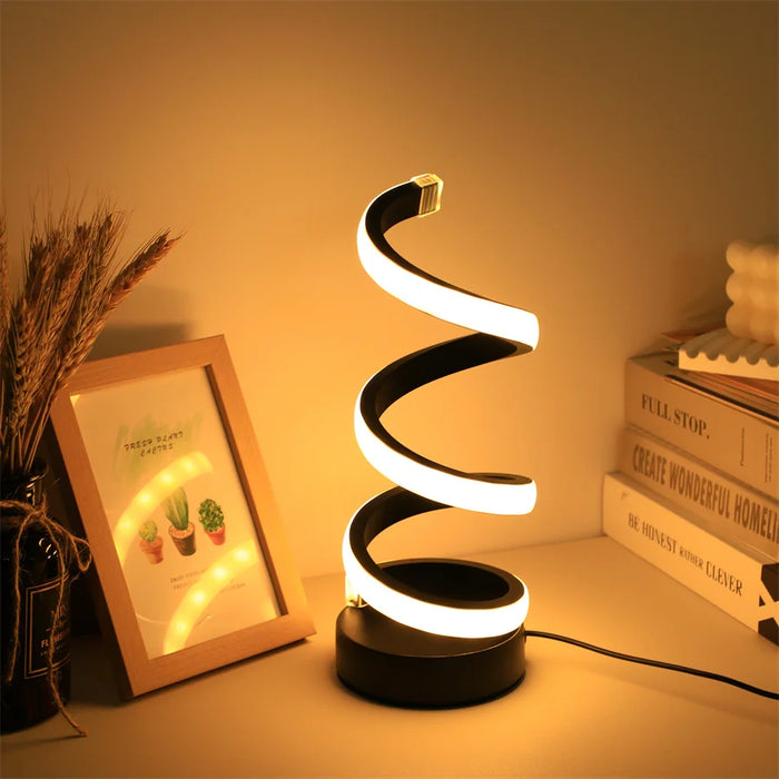 Modern LED Table Lamp with USB – Adjustable Brightness, Spiral Design for Bedroom, Living Room, or Office