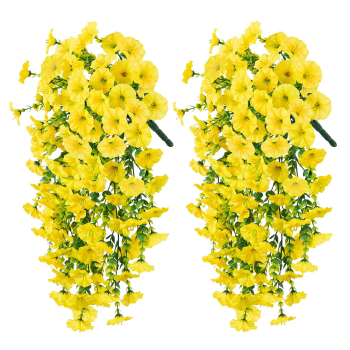 2PCS Artificial Morning Glory Hanging Flowers – Fake Petunia Flowers for Outdoor Garden, Home Decor, and Wedding Decorations