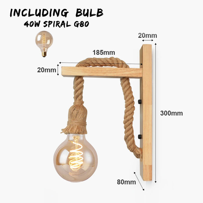 Vintage Hemp Rope Industrial Wall Lamp – E27 Retro Loft Wall Light Fixture for Bedroom, Living Room, Kitchen, and Bathroom