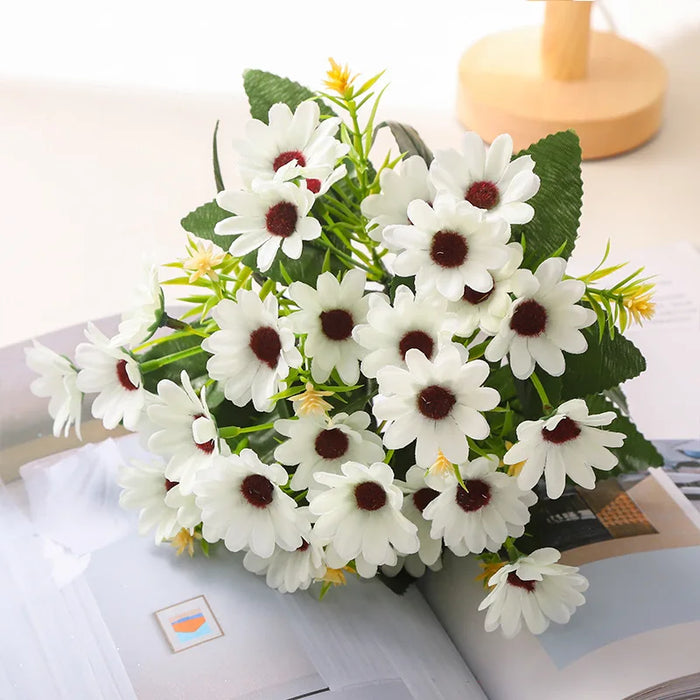 5 Fork 15-Head Artificial Daisy Gerbera Flowers – Silk Chamomile Flower Bouquet for Wedding, Home, and Party Decoration