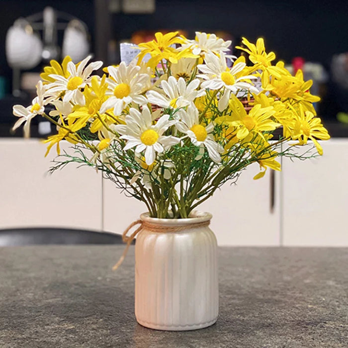 5-Head White Daisies Artificial Flower Bouquet – Silk Gerbera Flowers for Weddings, Parties, and Home Decor