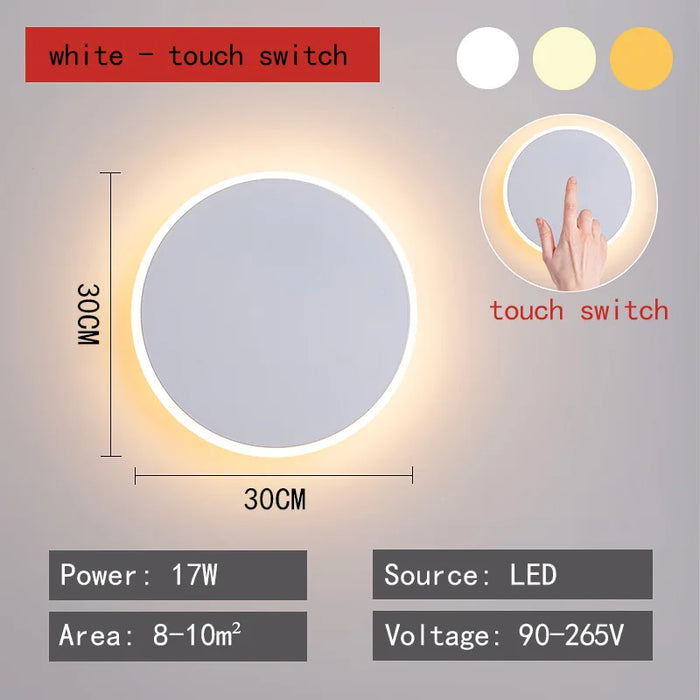 Touch Sensor Wall Lamp – LED Color-Changing Round Wall Light for Living Room, Corridor, Porch & Aisle with Acrylic Shade
