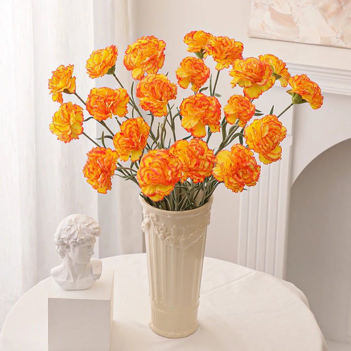 Artificial Carnation Flower Bunch – Yellow, Orange, Pink Faux Carnation Bouquet for Home Decor, Weddings, and Special Occasions