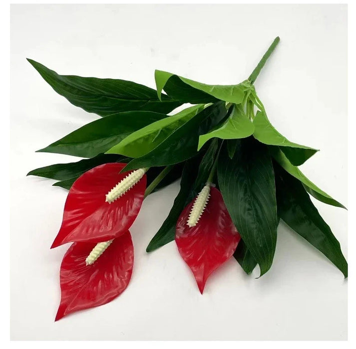 Artificial Anthurium Potted Plant – Lifelike Green Plant Desktop Ornament for Home, Office, and Wedding Decoration