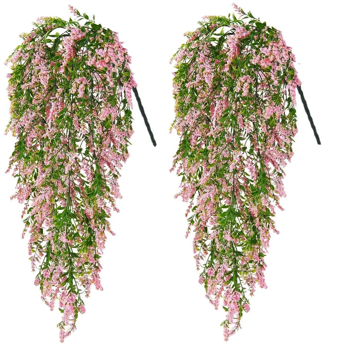 2PCS Artificial Baby's Breath Flowers & Ivy Vine – Faux Lavender Hanging Plants for Wedding, Garden, and Home Decoration