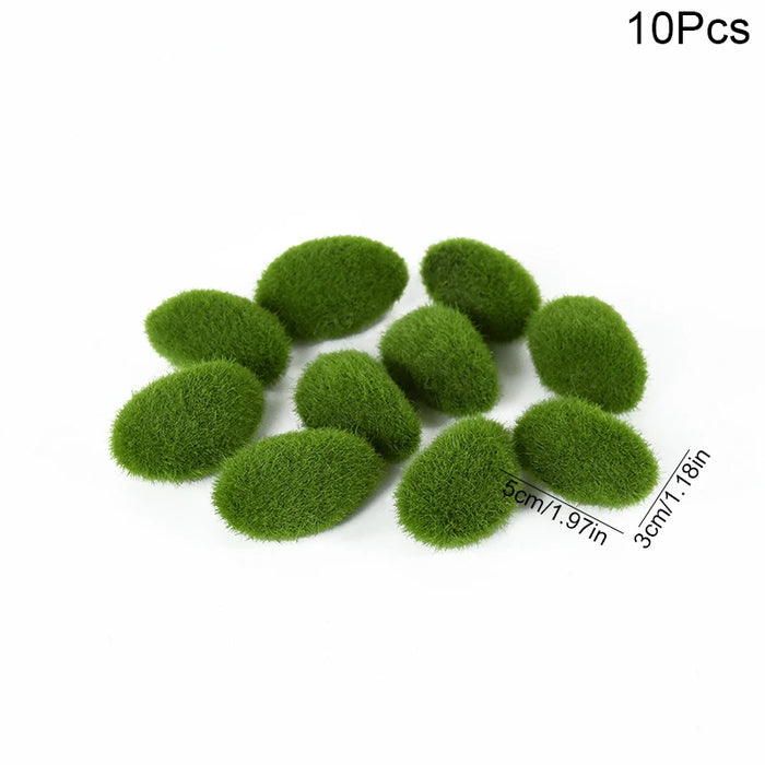 10pcs Artificial Moss Rocks – Green Fake Stones for DIY Garden Decoration & Creative Crafts