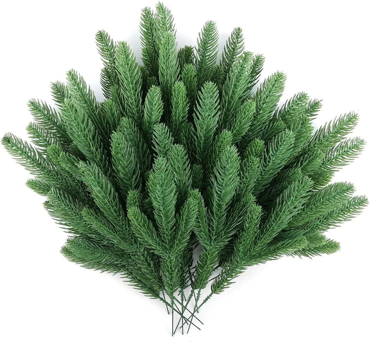 24 Pcs Artificial Pine Branches Green Plants Pine Needles DIY Accessories for Garland Wreath Christmas and Home Garden Decor