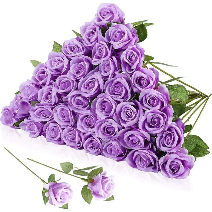 50 Pcs Artificial Silk Roses – Realistic Fake Rose Flowers for Wedding Centerpieces, Home Decor, Party Decorations, and DIY Bouquets