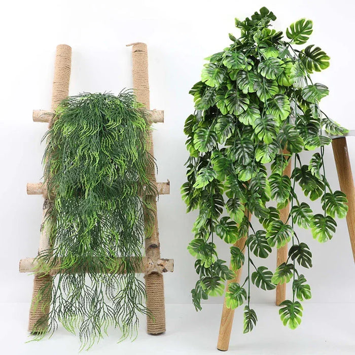 Artificial Monstera Leaf Vine Garland – Green Hanging Plants for Wall Decor, Home, Garden, Wedding, and Party Decoration – Faux Monstera Vine for Indoor and Outdoor Spaces