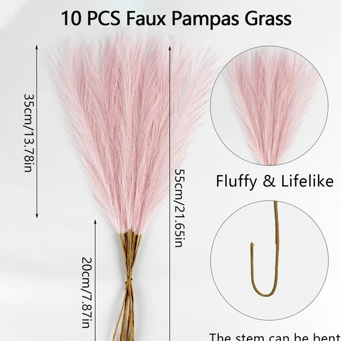 10pcs Artificial Pampas Grass Flowers – Fake Reed Plants for DIY Floral Arrangements, Wedding, Home, and Christmas Decoration