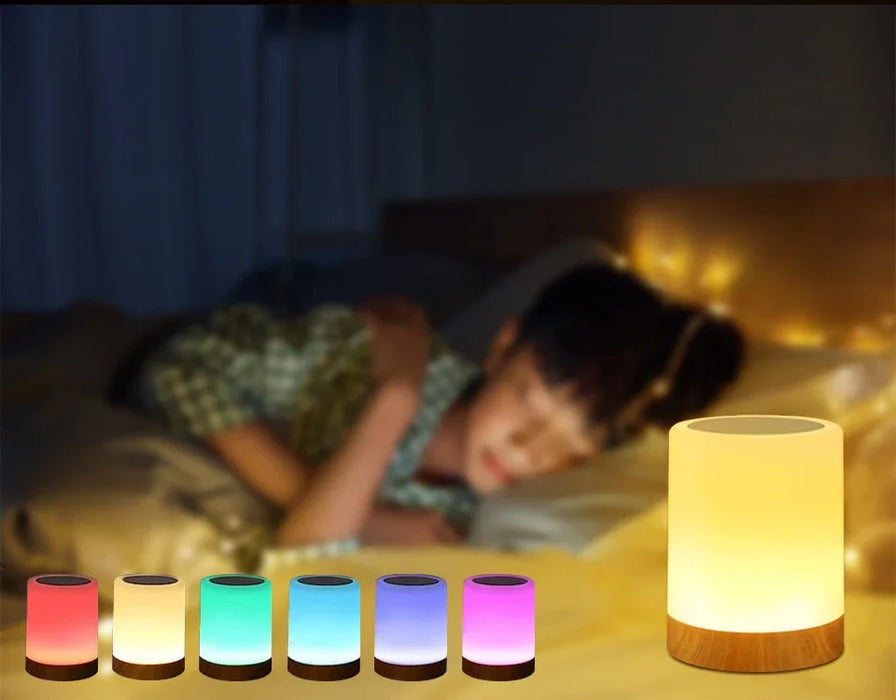 Touch Bedside Table Lamp – RGB USB Rechargeable Night Light for Bedroom, Desk, and Kids' Room – Modern LED Mood Lamp with Touch Control