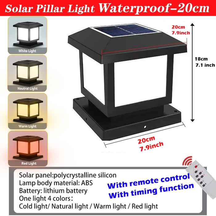 Timed LED Solar Outdoor Pillar Light – Waterproof, Remote Control, 4 Color Modes for Garden, Pathway, and Yard Décor – IP44 Solar Powered LED Lamp