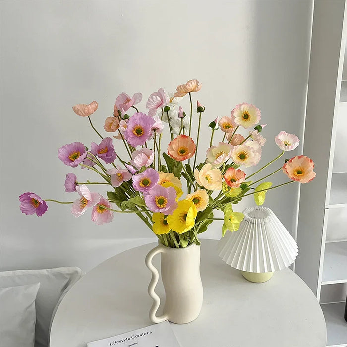 4-Head Artificial Poppy Silk Flower Bouquet – Home, Wedding, Party, and Garden Decoration