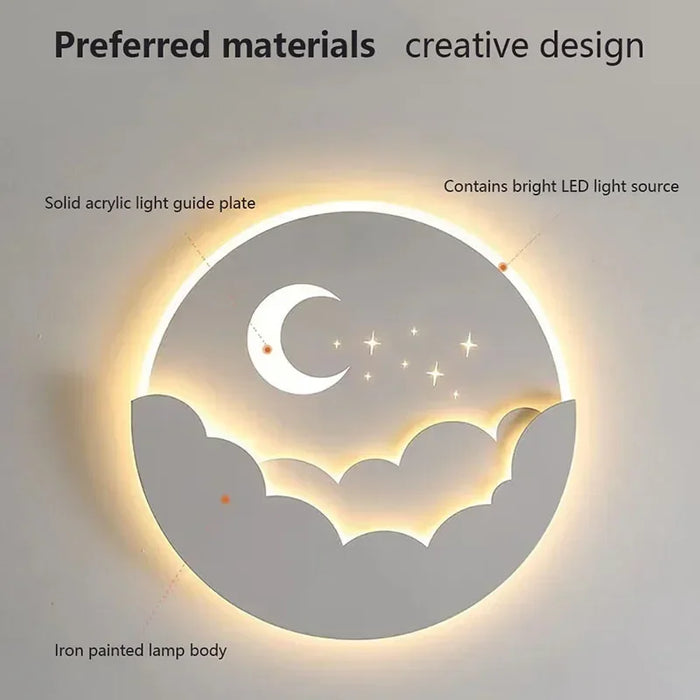 Modern LED Moon Star Wall Lamp – Dimmable Sconce Light for Living Room, Bedroom, Dining Room, and Study – Indoor Home Decor Lighting Fixture