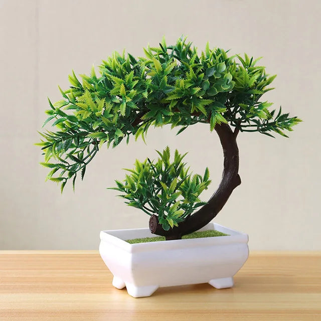 Artificial Bonsai Plants – Small Green Tree with Grass & Flower Potted Decoration for Home, Office, and Wedding Decor