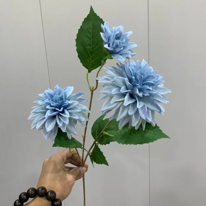 Lifelike Artificial Dahlia Flower – 3-Head Silk Long Branch for Home, Wedding, Party, and Bedroom Decor