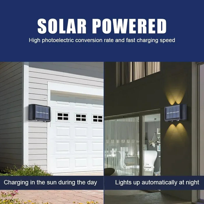Solar Powered LED Up and Down Waterproof Wall Light – 4 LED Beads for Courtyard, Garden, and Carport