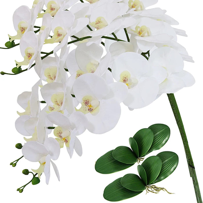 9-Head Butterfly Orchid Artificial Flowers - 38” Latex Phalaenopsis Bouquet for Wedding, Party, and Home Decoration