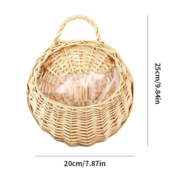Handmade Wicker Rattan Hanging Planter Basket – Wall-Mounted Flower Pot for Balcony, Garden, and Home Décor