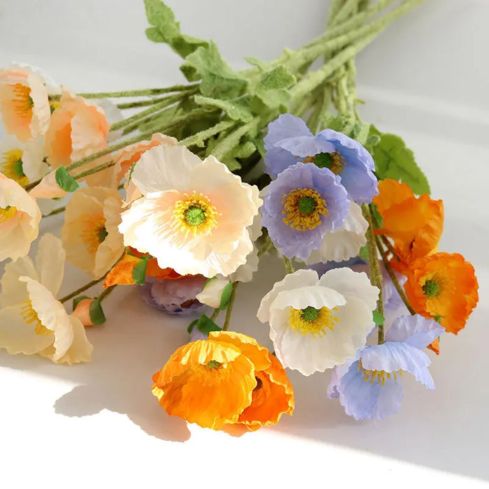 Artificial Silk Poppies Bouquet – Lifelike Fake Poppy Flowers for Wedding, Home, Party Decor – 60cm Long Branch for Table & Event Decoration
