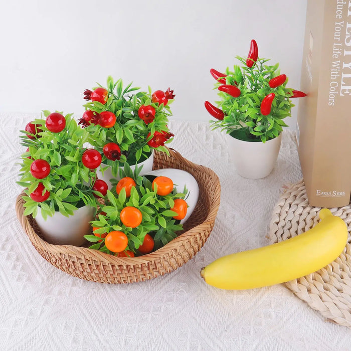 Artificial Bonsai Orange Pomegranate Fruit Tree – Potted Plastic Plant for Home, Windowsill, and Courtyard Decor