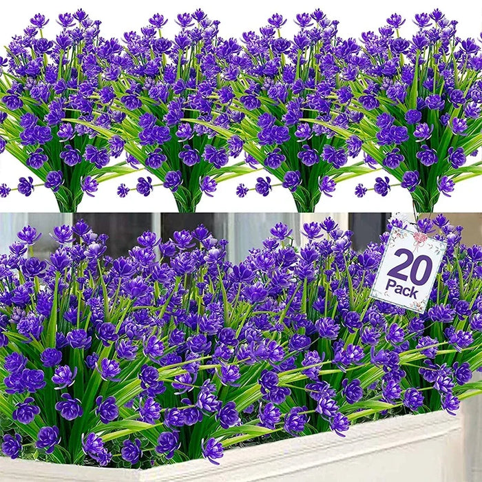 20 Bundles UV Resistant Outdoor Artificial Flowers – Faux Plastic Flowers for Home, Garden, and Wedding Décor