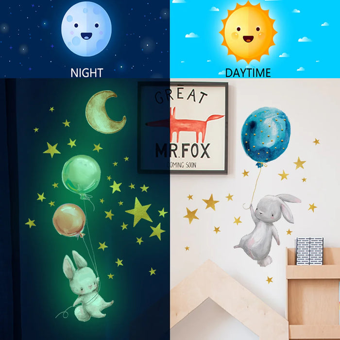 Glow in the Dark Cartoon Luminous Wall Stickers – Fluorescent Rainbow Decal for Kids' Rooms, Bedroom, Ceiling, and Nursery Home Decor