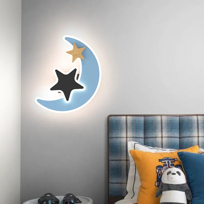 Modern Cartoon Rocket LED Wall Lamp – Creative Moon and Star Light for Kids’ Bedroom, Bedside, and Children's Room Decor