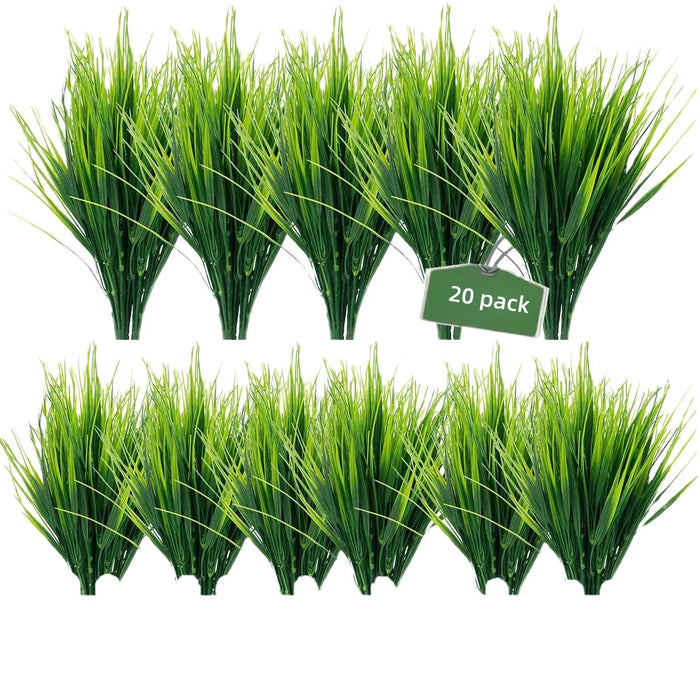 20PCS Artificial Grass Plants – 7-Branch Green Plastic Grass for Home, Office, and Outdoor Garden Decoration