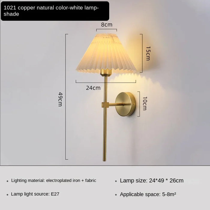 Nordic LED Wall Lamp – Modern Retro Design for Living Room, Bedroom, and Study, E27 Base, Fabric Shade, Wall-Mounted