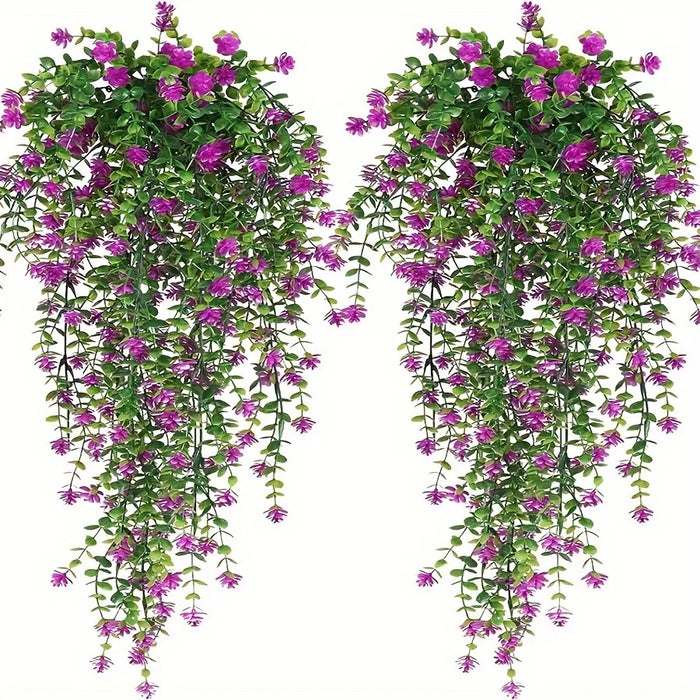 3pcs Artificial Hanging Plants – Faux Eucalyptus Leaf Greenery Vine – UV Resistant Plastic Outdoor Hanging Plants for Home, Garden, and Party Decoration