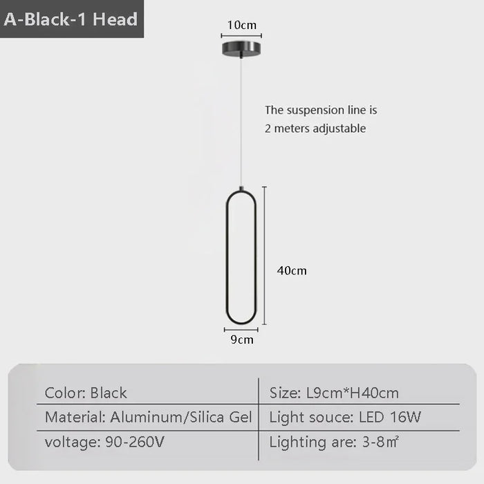 Modern LED Pendant Light – Black and Gold Hanging Lamp for Bedroom, Living Room, and Dining Room Décor