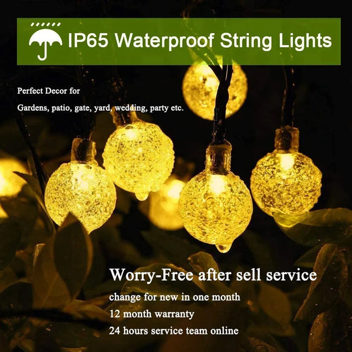 LED Solar String Lights – 60 Waterproof Crystal Globe Lights with 8 Modes, 10M Outdoor Fairy Lights for Garden, Patio, Tree & Party Decor